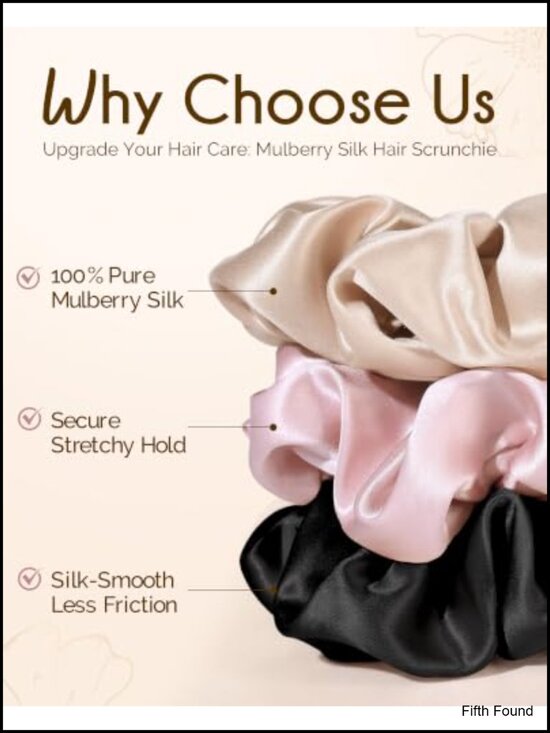 6 Pack Mulberry Silk Scrunchies Gentle Hair Ties